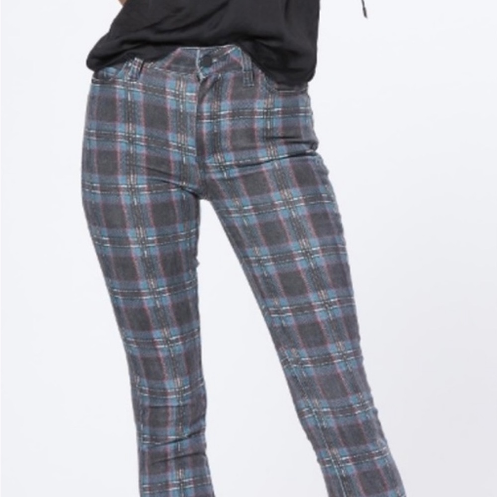 NWT Paige Hoxton Ankle High Rise Skinny Jean Anthropologie Tartan Plaid 25 Waist